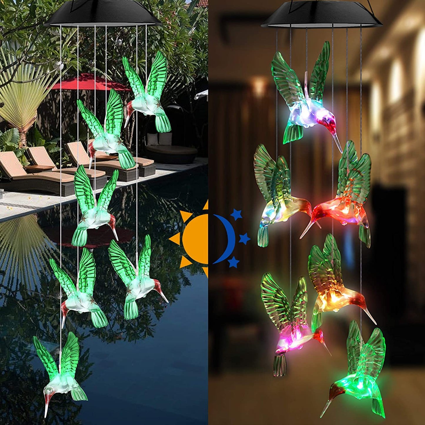 Outdoor solar wind chime light Hummingbird wind chime garden light