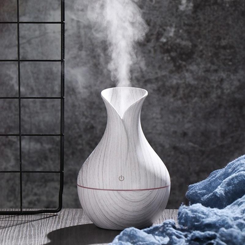 USB Aroma Air Humidifier Wood Grain with LED Lights Diffuser