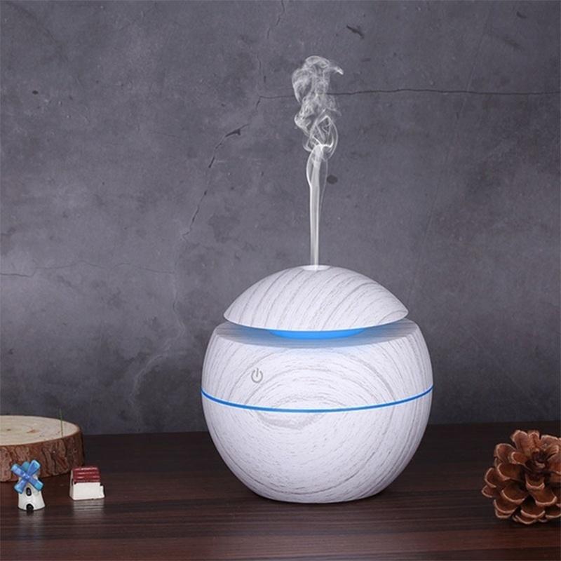 USB Aroma Air Humidifier Wood Grain with LED Lights Diffuser