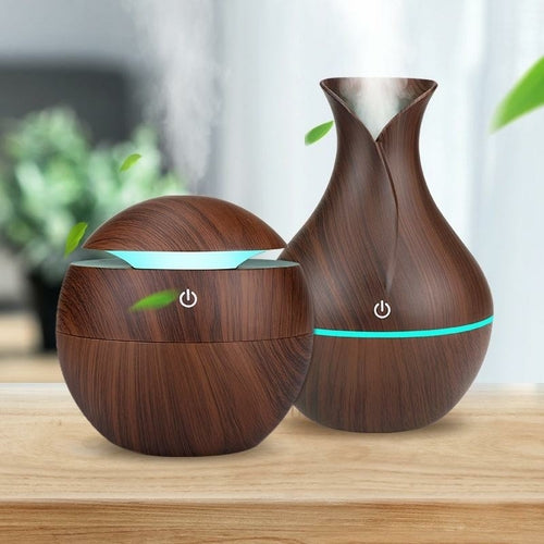 USB Aroma Air Humidifier Wood Grain with LED Lights Diffuser