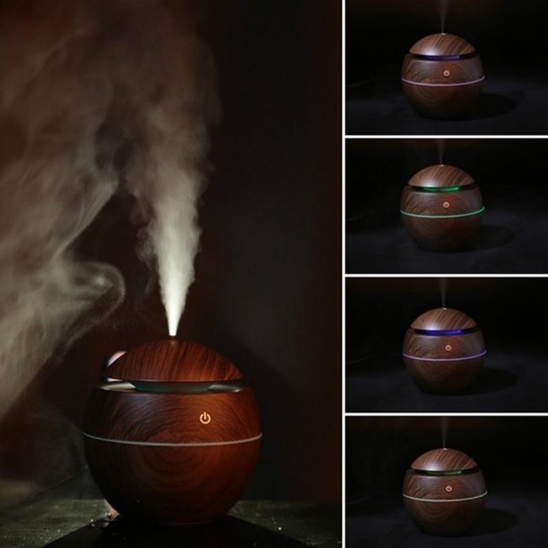 USB Aroma Air Humidifier Wood Grain with LED Lights Diffuser