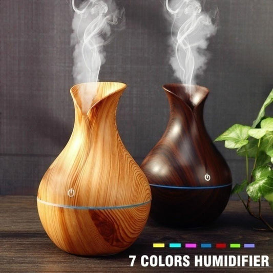 USB Aroma Air Humidifier Wood Grain with LED Lights Diffuser