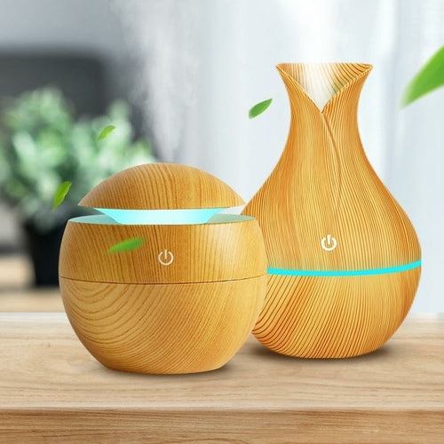 USB Aroma Air Humidifier Wood Grain with LED Lights Diffuser